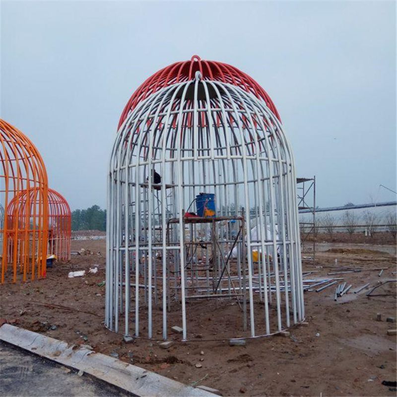 鳥籠雕塑廠家，鏤空烤漆工藝，廣場(chǎng)不銹鋼景觀雕塑