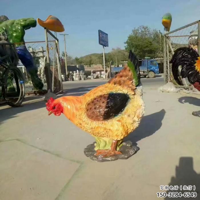 店門(mén)口玻璃鋼公雞雕塑廠(chǎng)家 創(chuàng)意家禽雕塑 仿真擺件