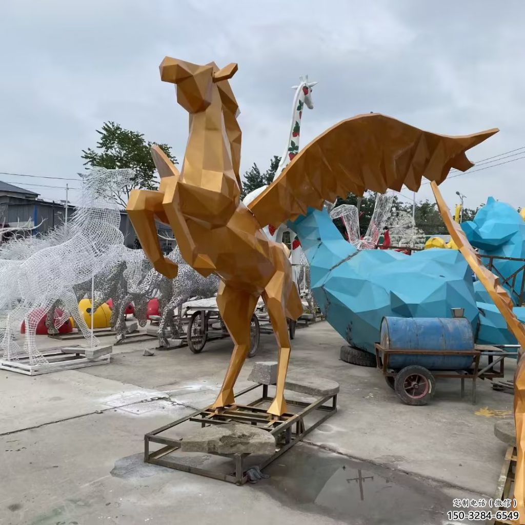 門口玻璃鋼飛馬雕塑 售樓處仿真雕塑 彩繪小品