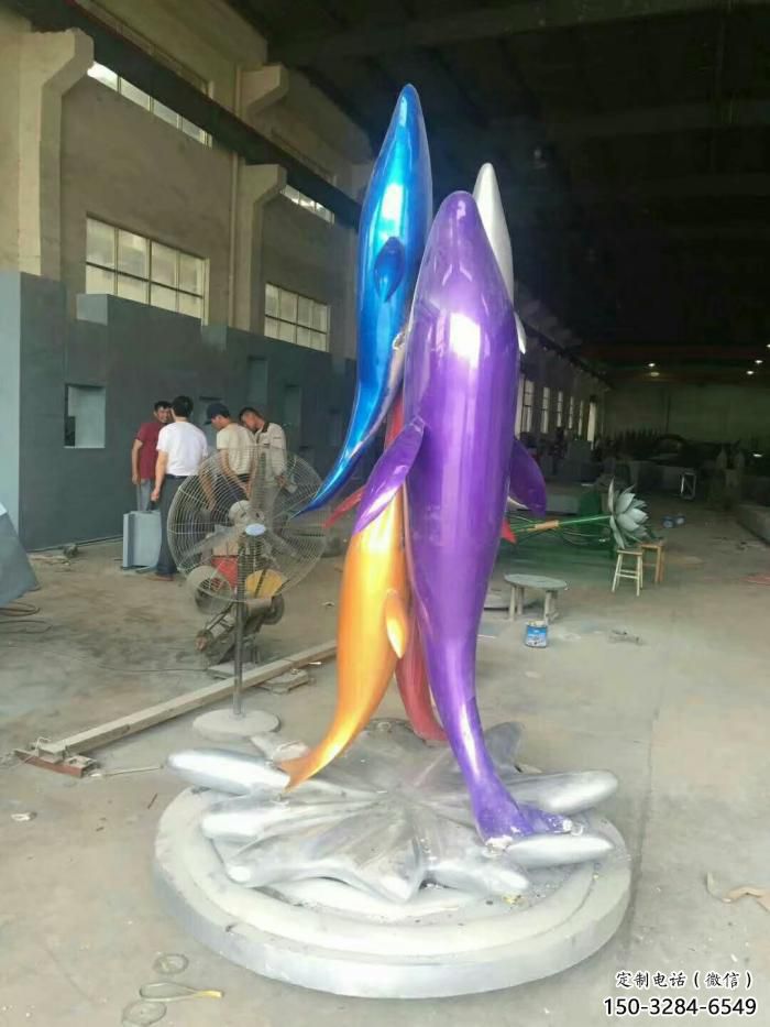 園林不銹鋼海豚雕塑廠家 田間彩繪雕塑 仿真擺件