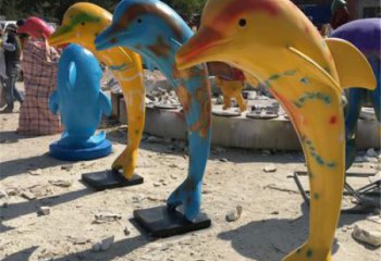 商業(yè)街玻璃鋼海豚雕塑廠家 售樓處學校雕塑 海洋擺件