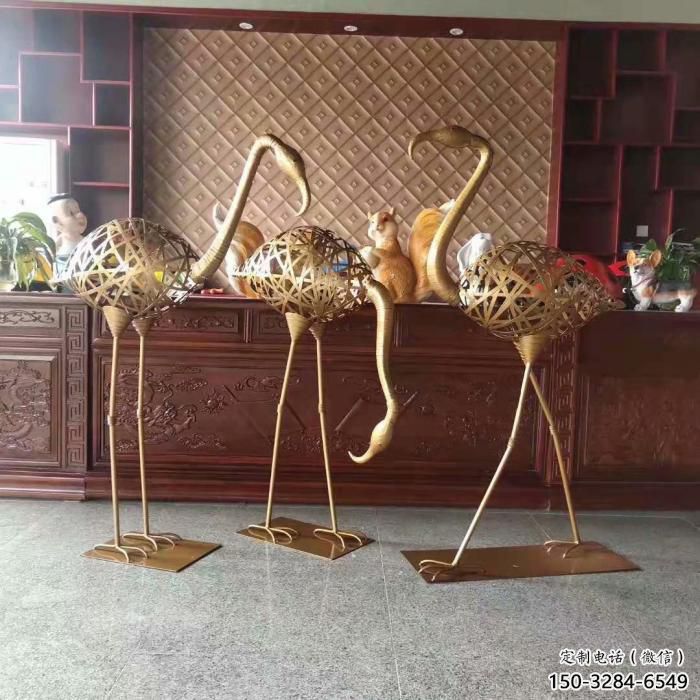 不銹鋼大型火烈鳥雕塑 商業街廣場雕塑 古銅色擺件