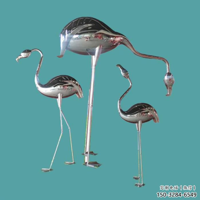 仿真不銹鋼火烈鳥(niǎo)雕塑 酒店公園雕塑 風(fēng)景區(qū)擺件