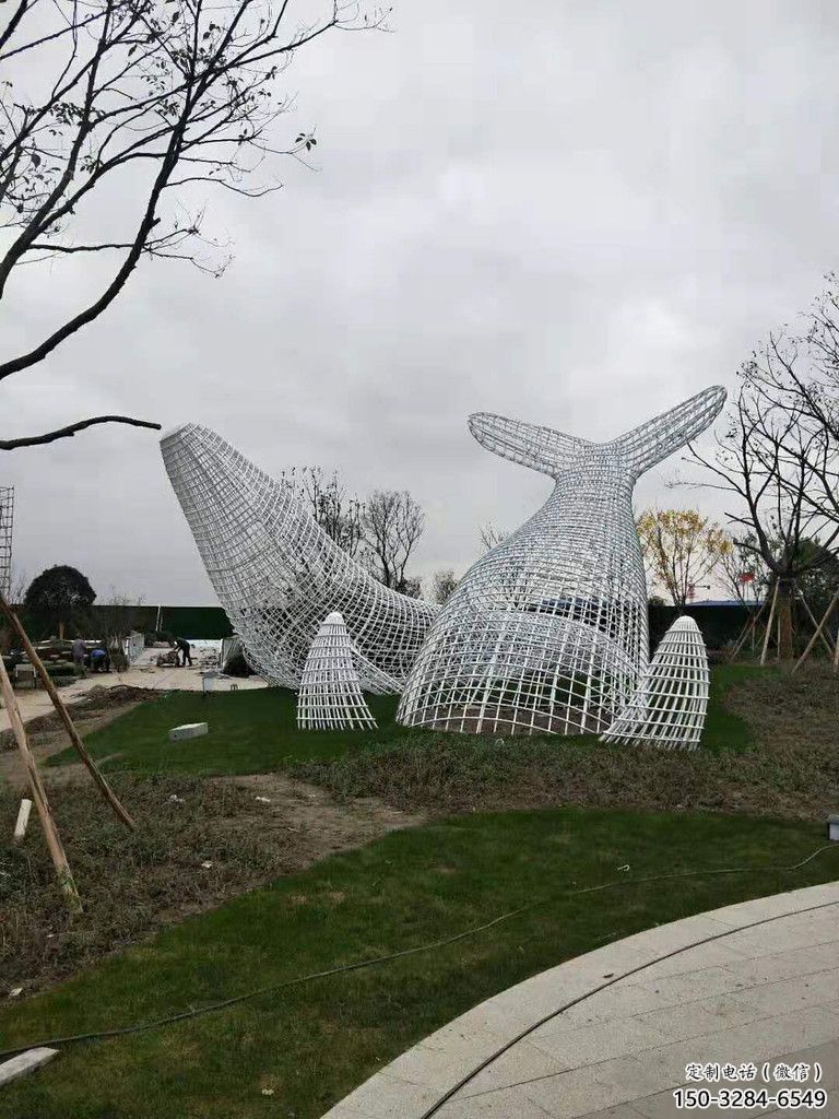 鏤空鯨魚雕塑，不銹鋼鯨魚雕塑，公園景觀小品 (4)