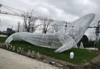 鏤空鯨魚雕塑，不銹鋼鯨魚雕塑，公園景觀小品 (2)
