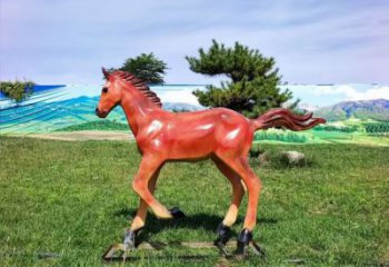 彩繪玻璃鋼駿馬雕塑 仿真雕塑 步行街?jǐn)[件