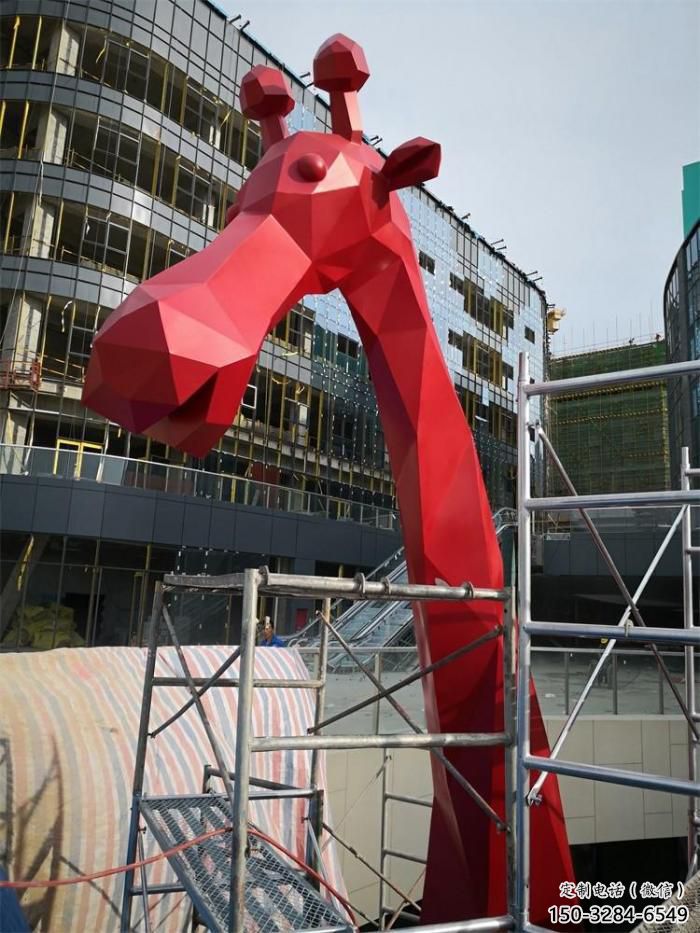 不銹鋼長頸鹿雕塑，異形幾何動物，售樓處小區擺件 (1)