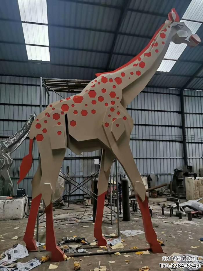 不銹鋼長頸鹿雕塑，異形幾何動物，售樓處小區擺件 (3)
