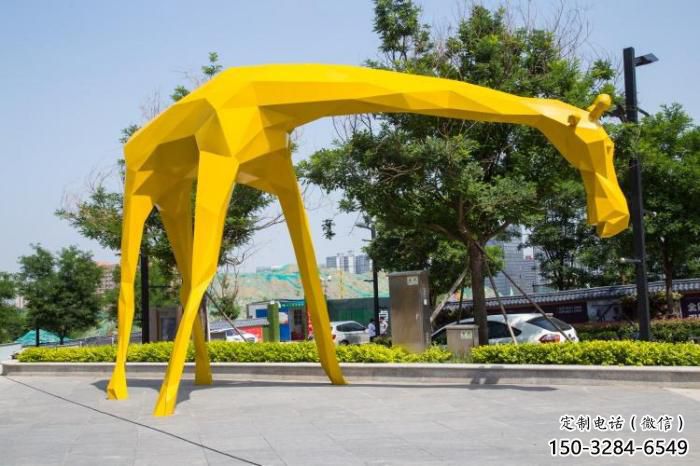 不銹鋼長頸鹿雕塑，異形幾何動物，售樓處小區(qū)擺件 (7)