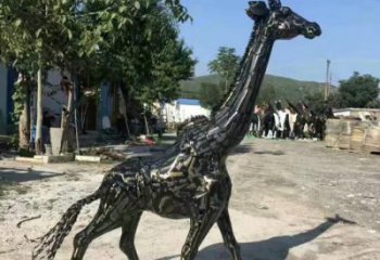 不銹鋼長(zhǎng)頸鹿雕塑，異形幾何動(dòng)物，售樓處小區(qū)擺件 (2)