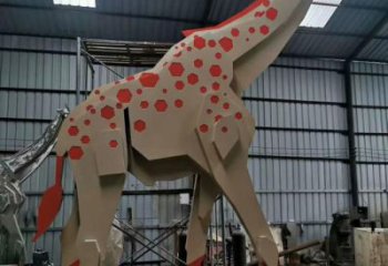 不銹鋼長(zhǎng)頸鹿雕塑，異形幾何動(dòng)物，售樓處小區(qū)擺件 (3)