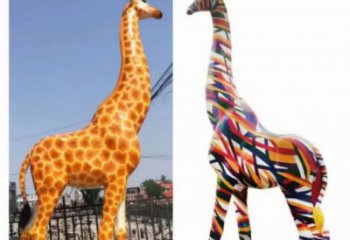 玻璃鋼長(zhǎng)頸鹿雕塑，仿真彩繪工藝，公園廣場(chǎng)房地產(chǎn)擺放 (3)