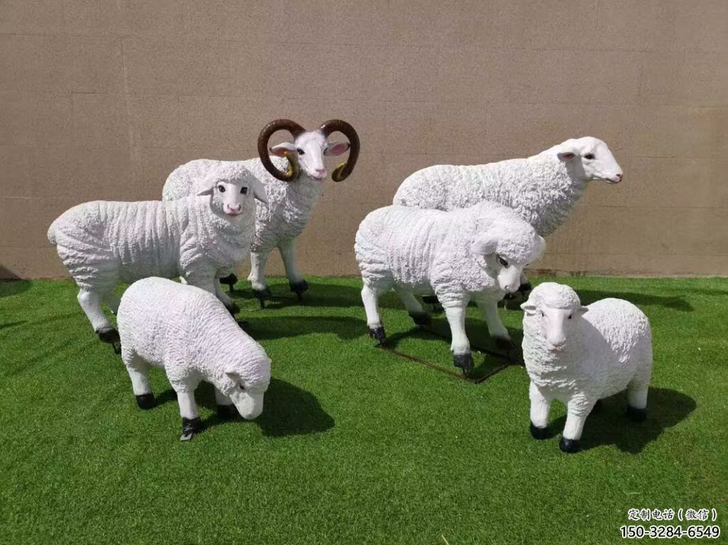 玻璃鋼綿羊雕塑廠家，動物景觀，廣場園林小品