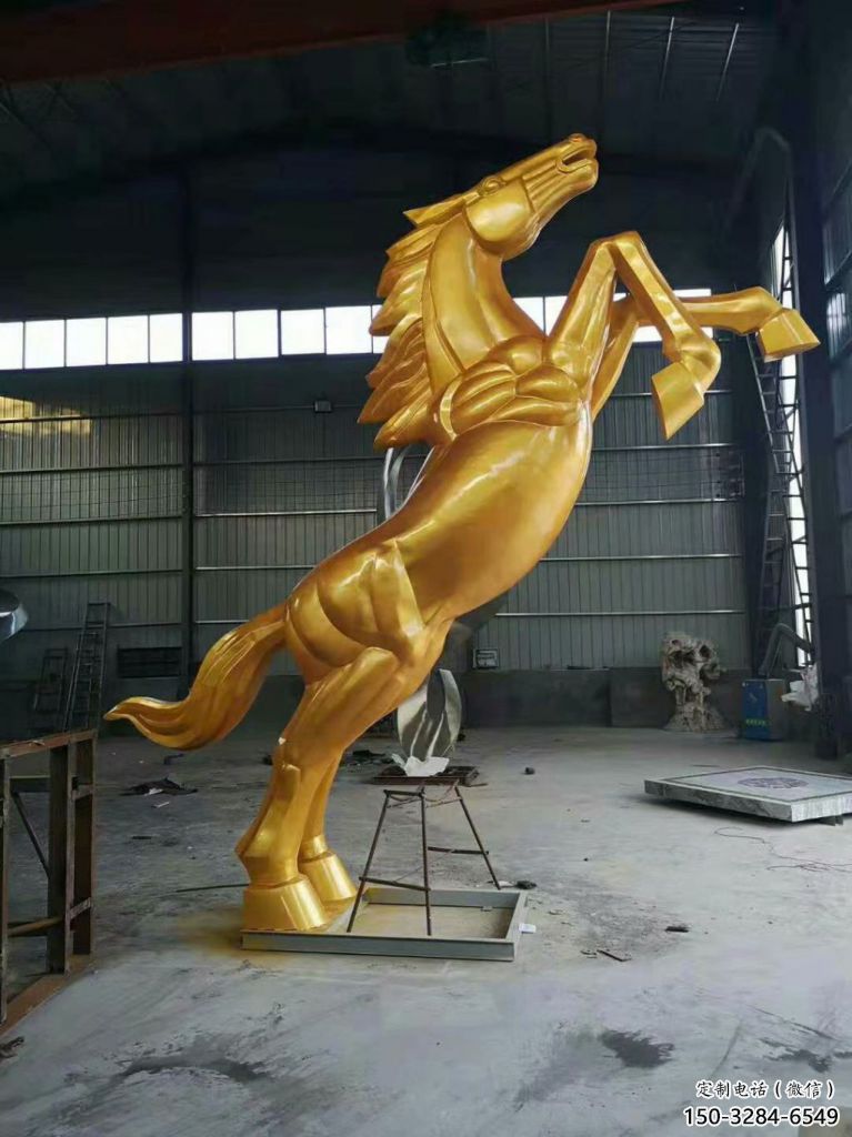 烤漆仿真奔馬雕塑，城市街頭擺件，不銹鋼動物小品