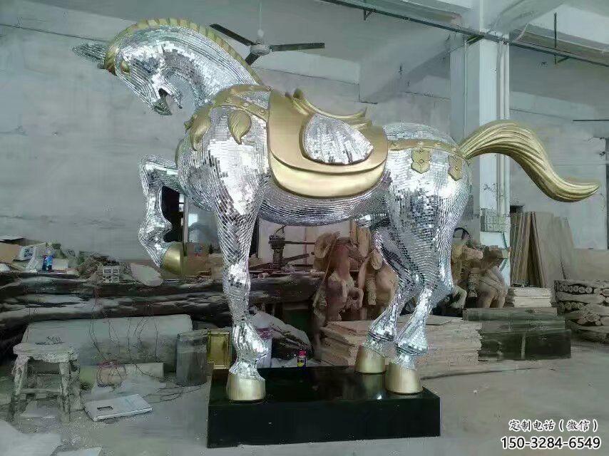 制作奔馬雕塑，鏡面工藝，仿真動物小品