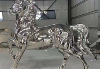 不銹鋼奔馬雕塑，城市動物擺件，大型奔馬雕塑