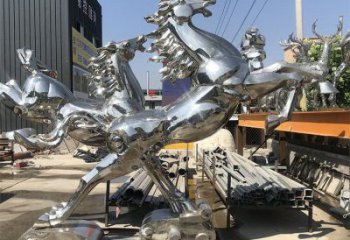 抽象不銹鋼奔馬雕塑，城市動物擺件，廣場雕塑