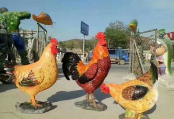 庭院小雞雕塑，動物主題，鍍銅工藝