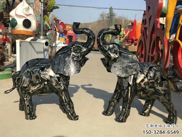 小區(qū)小象雕塑，抽象系列，網(wǎng)格工藝