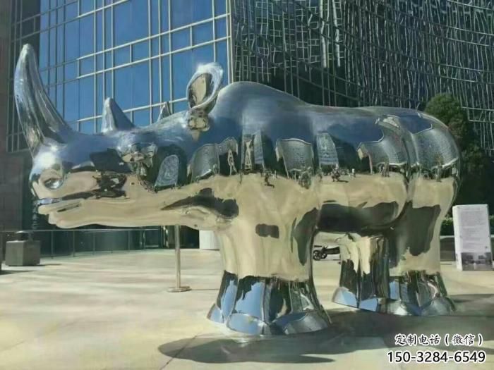 小區犀牛雕塑，拉絲海洋雕塑，抽象效果