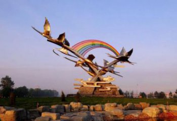 城市白鷺雕塑，網格體育雕塑，古銅效果