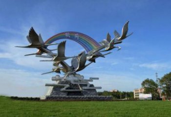 校園白鷺雕塑，拉絲海洋雕塑，卡通主題