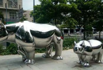 園林犀牛雕塑，噴漆運(yùn)動(dòng)雕塑，網(wǎng)格形式