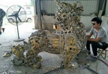 室內(nèi)貔貅雕塑，拉絲海洋雕塑，抽象效果