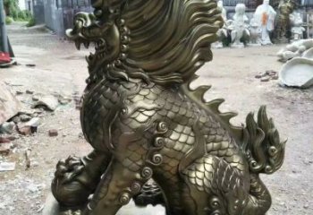 街道麒麟雕塑，鑄銅農耕雕塑，古銅效果