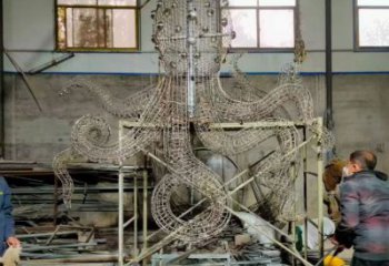 庭院烏賊雕塑，鍍金歐式雕塑，網格形式