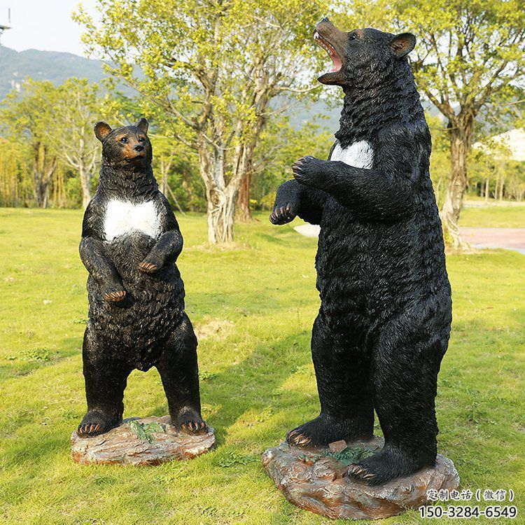 小區黑熊雕塑，拉絲動物雕塑，抽象效果
