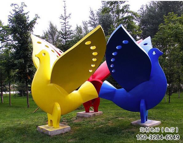 步行街鴿子雕塑，鍛造鳥類雕塑，仿真方式