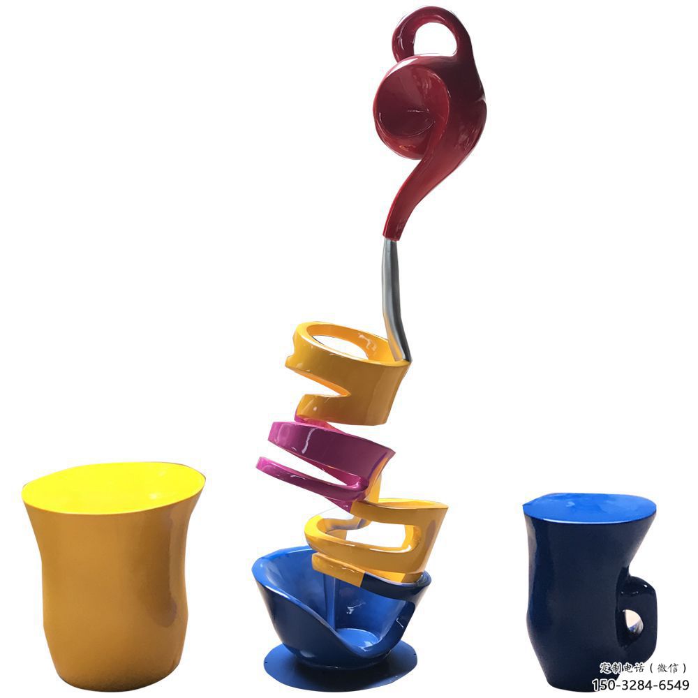 小區茶壺雕塑，拉絲景觀雕塑，抽象效果