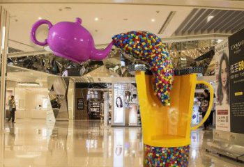 街道茶壺雕塑，鍛造景觀雕塑，古銅效果