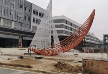 室內(nèi)帆船雕塑，拉絲景觀雕塑，抽象效果