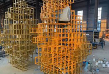 燈光魔方雕塑 懸空餐飲店小品 商業街雕塑