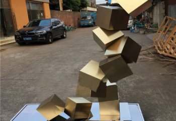 拉絲魔方雕塑 鏤空創意擺件 別墅區雕塑