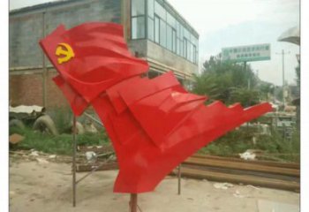 街道國旗雕塑，鍛造黨建雕塑，古銅效果 (2)