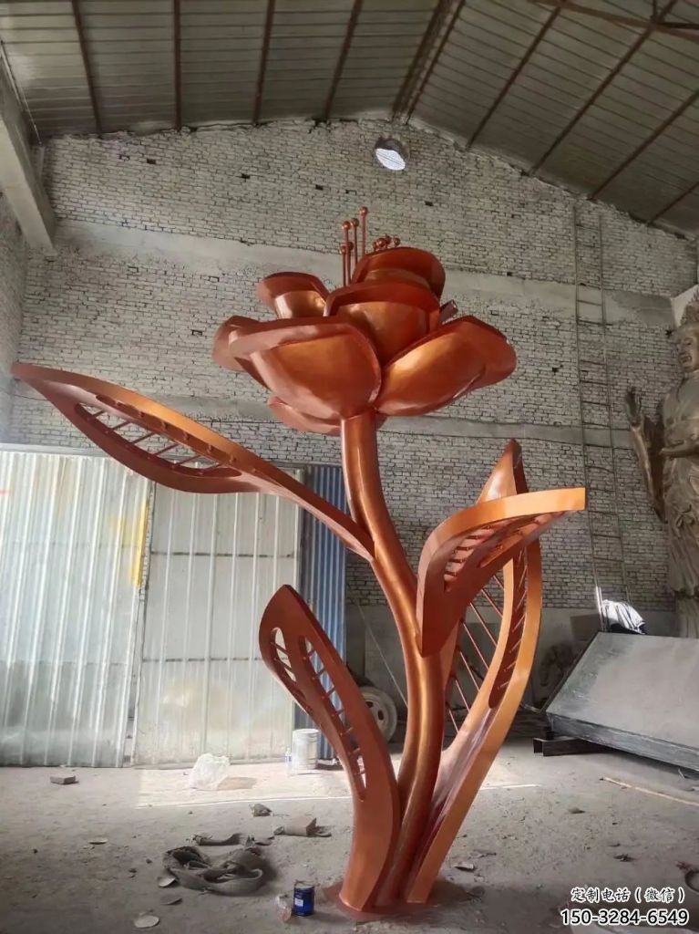 街頭玫瑰雕塑 大型別墅區(qū)擺件 鋼管雕塑