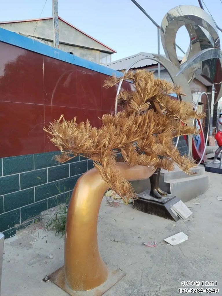 大門口松樹雕塑 發(fā)光公園大樹雕塑 仿真植物雕塑