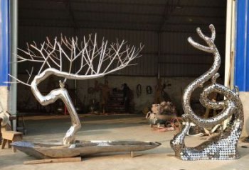 水景松樹雕塑 彩繪剪紙大樹雕塑 現代植物雕塑