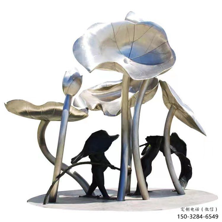 農村荷葉雕塑 抽象藝術花卉雕塑 烤漆植物雕塑