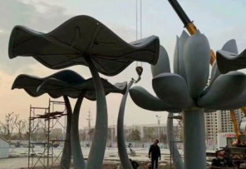 街頭荷葉雕塑 大型別墅區植物雕塑 鋼管花卉雕塑