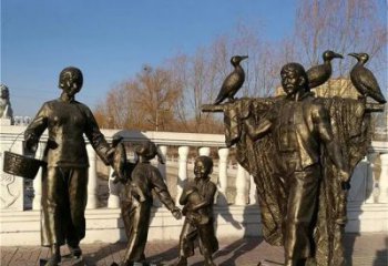 抽象漁民雕塑 店門口彩繪雕塑 步行街擺件