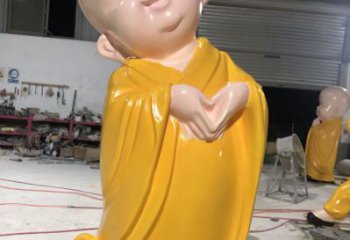 烤漆小和尚雕塑 鑄銅兒童雕塑 室內肖像雕塑