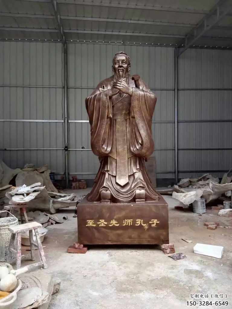 商業(yè)街孔子雕塑 烤漆雕塑 彩繪古代雕塑