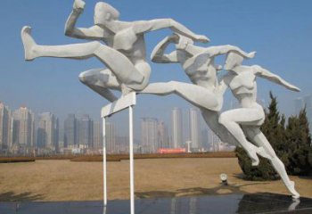 房地產跨欄雕塑 現代景觀體育雕塑 幾何運動員雕塑