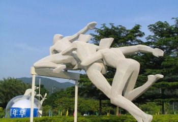 廣場跨欄雕塑 抽象景觀體育雕塑 烤漆運動員雕塑