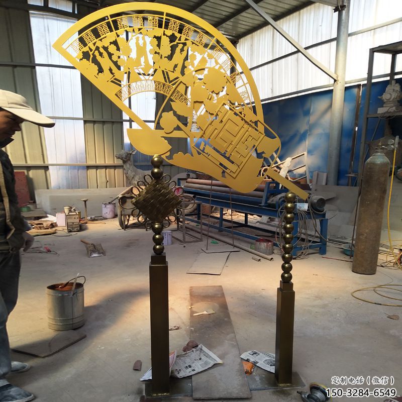 幾何扇子雕塑 發(fā)光公園雕塑 大門口扇形雕塑