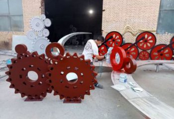 鋼管齒輪雕塑 異形噴水工業雕塑 農村機械雕塑